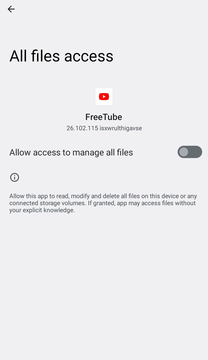 All files access for FreeTube, with the switch off